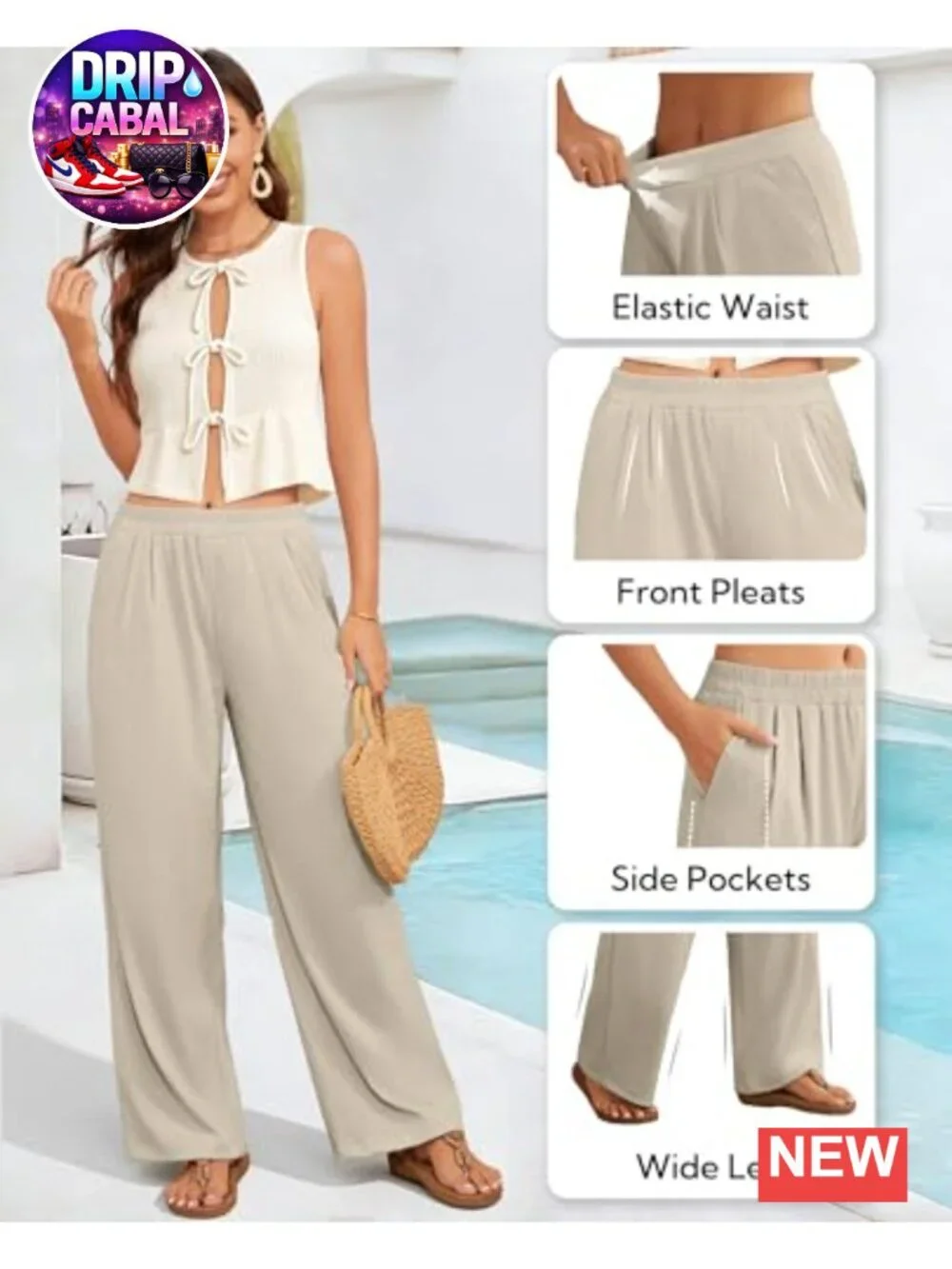 Women's Pleated Wide Leg Linen Palazzo Pants with Pockets